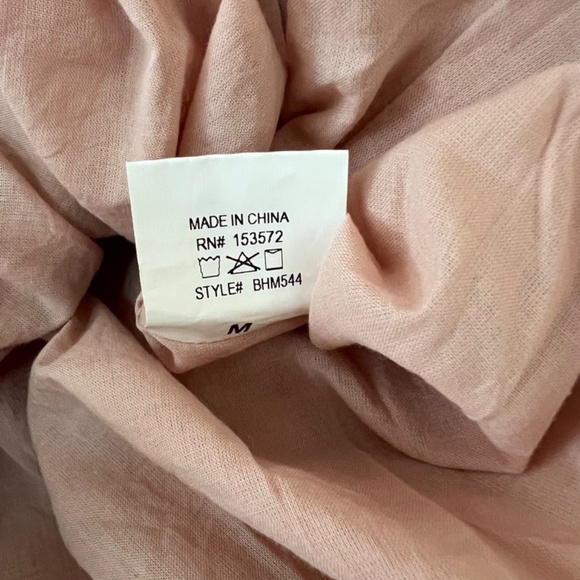 Bohme V Neck Puff Sleeve Nude/Brown Midi Faux Button Up Dress Size M NWT - Picture 10 of 10